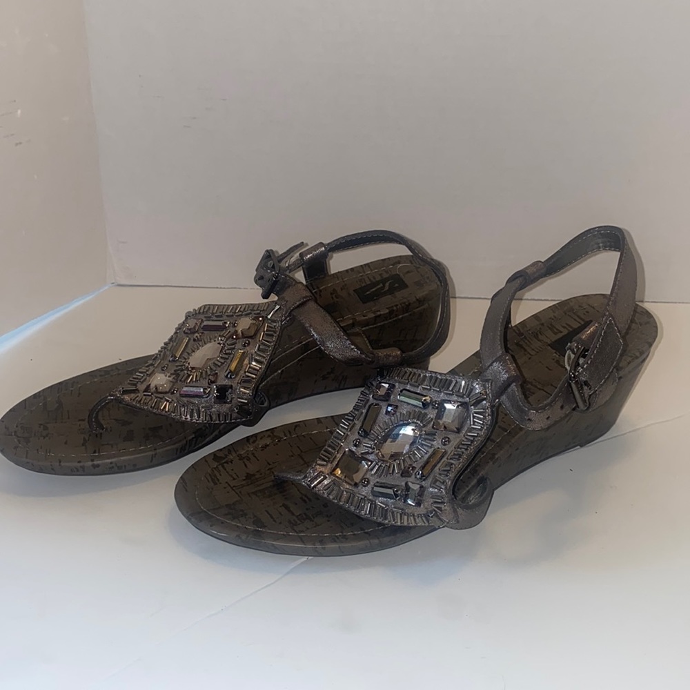 Jeweled Silver Gray Wedges 10